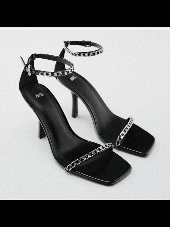Zara Shoes - Zara Black Patent Chain-Strap Heeled Sandals — Sz 38 (US 7.5/8)